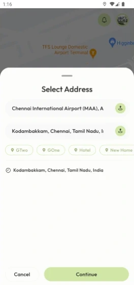 Vehicle category selection and fare quote