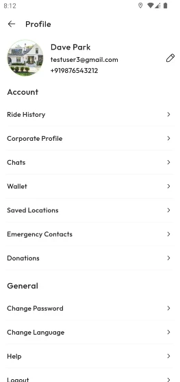 SOS alert and safety features in rider app